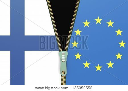 Finland and EU relation concept. Fixit referendum concept 3D rendering