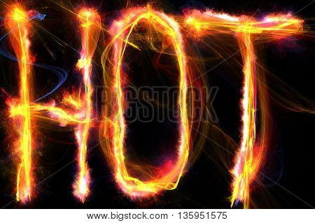 The word hot written in flames. Digital illustration.