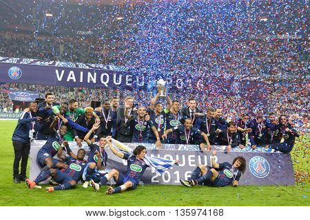 Paris Saint Germain football team in Paris at Stade de France.
During the final match of Coupe de France. The game was against Marselle on the 21th of May 2016.