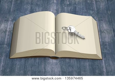 Book Opening With Key And Vintage Wood Table, 3D Rendering