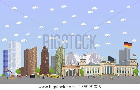 Travel to Germany concept vector illustration. Berlin city landscape. German landmarks and destinations.