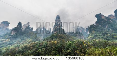 Misty Viwe Of Mountain Range In Hunan, China