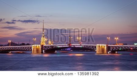 night view of Saint-Petersburg, Russia. Palace bridge