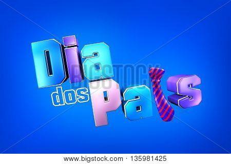 Dia dos pais título. father's day title with necktie. 3d illustration.
