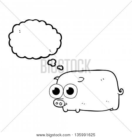 freehand drawn thought bubble cartoon piglet with big pretty eyes