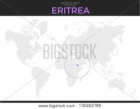 State of Eritrea location modern detailed vector map. All world countries without names. Vector template of beautiful flat grayscale map design with selected country and border location