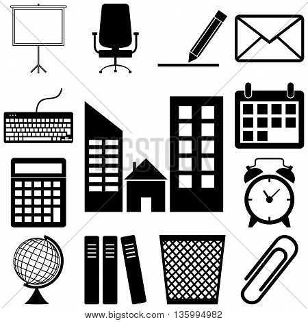 Office accessories icons set. Flar style Vector illustration