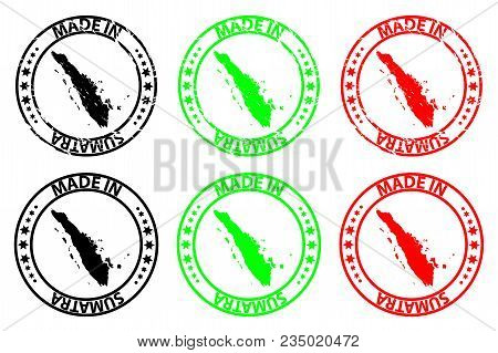 Made In Sumatra - Rubber Stamp - Vector, Sumatra Map Pattern - Black, Green And Red