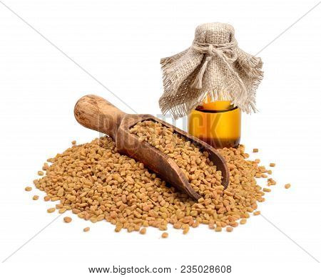 Fenugreek Seed With Pharmaceutical Bottle. (trigonella Foenum-graecum)