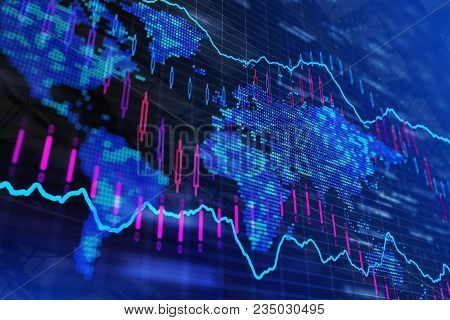 Creative Forex Texture With Map And Lines. Investment, Trade And Finance Concept. 3d Rendernig