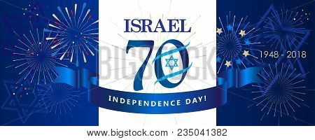 Israel 70 Anniversary, Independence Day, Calligraphy Text Festive Greeting Poster, Jewish Holiday, J
