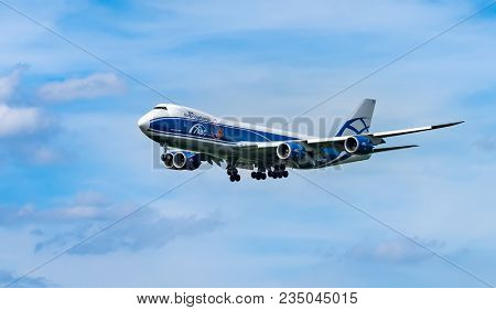 AIRPORT FRANKFURT,GERMANY: JUNE 23, 2017: Boeing 747-200F AirBridgeCargo Airlines is the largest Russian cargo airline. It operates scheduled cargo services on routes between Russia, Asia, Europe