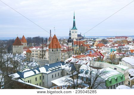 Winter Tallinn On A Cloudy Day. Estonia