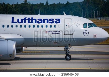 AIRPORT FRANKFURT,GERMANY: JUNE 23, 2017: Airbus A320-200 LUFTHANSA. Lufthansa, is the largest German airline and, when combined with its subsidiaries, also the largest airline in Europe