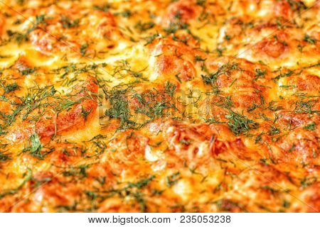 Homemade Pizza Mazarella Closeup Top View Place For Text