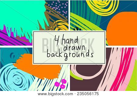 Cartoon Colorful Vector Hand Drawn Doodles Design Artistic Corporate Identity. 4 Horizontal Banners