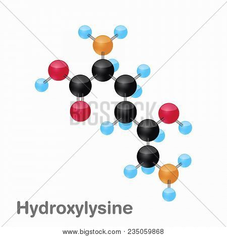 Molecule Of Hydroxylysine, Hyl, An Amino Acid Used In The Biosynthesis Of Proteins, Vector Illustrat