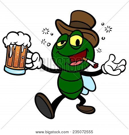 Bar Fly With Beer - A Vector Cartoon Illustration Of A Bar Fly With Beer.