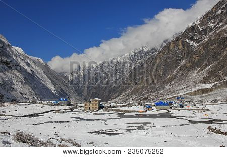 New Houses And Hotel In Langtang, Nepal. The Old Langtang Village Was Swept Away By A Immense Avalan