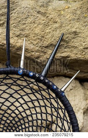 Dream Catcher With Feathers Threads And Beads Rope Hanging. Dreamcatcher Handmade