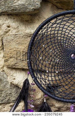 Dream Catcher With Feathers Threads And Beads Rope Hanging. Dreamcatcher Handmade