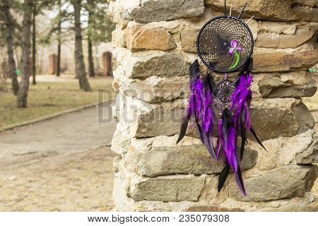 Dream Catcher With Feathers Threads And Beads Rope Hanging. Dreamcatcher Handmade