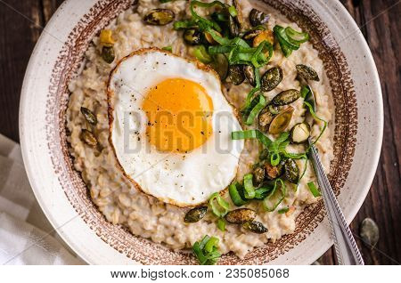 Oatmeal Salty With Spring Onion And Egg