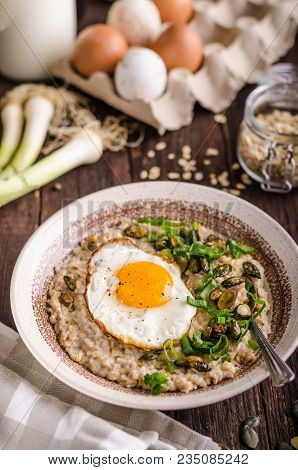 Oatmeal Salty With Spring Onion And Egg