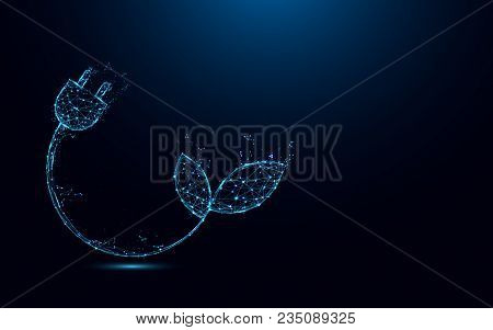 Ecology Concept With Electric And Plant Power Plug Form Lines And Triangles, Point Connecting Networ