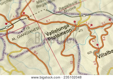Vallelunga Pratameno. Map. The Islands Of Sicily, Italy.