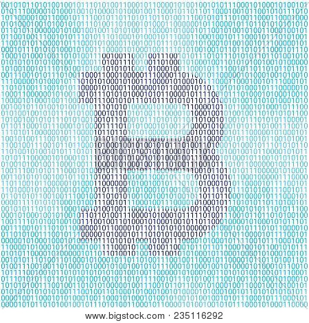 Vector Bitcoin Symbol. Crypto Currency Digital Illustration On A Binary Background. Virtual Cash, We