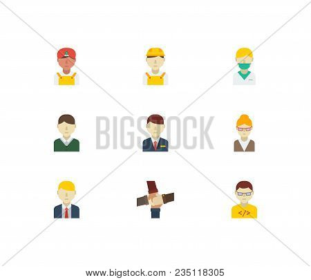 Occupation Icons Set. Hotel Receptionist And Occupation Icons With Teamwork, Indian Worker And White