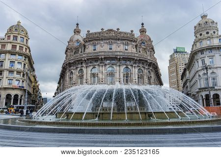 Genoa, Italy - March 9, 2018: Unidentified People On The Piazza De Ferrari In Genoa, Italy. Piazza D