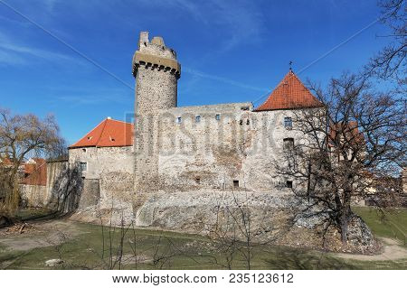 The Gothic Tower Rumpal And A Medieval Castle In Strakonice City At Spring Time. Czech Republic. A M