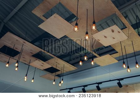 Interior Design Of Modern Restaurant Ceiling. Steam-punk, Pop-art, High-tech, Loft Style Design