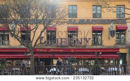 Paris, France-april 07, 2018 : Chez Jenny Is Famous Alsatian Brasserie Located On Republique Square 