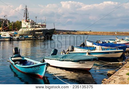 Sozopol - August 19: Fishing Boats At Sunset On August 19, 2015 In Sozopol, Bulgaria. Small Fishing 