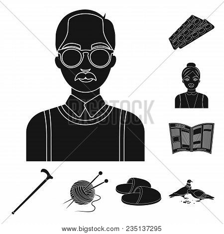 Human Old Age Black Icons In Set Collection For Design. Pensioner, Period Of Life Vector Symbol Stoc