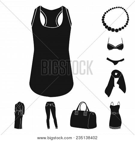 Women Clothing Black Icons In Set Collection For Design.clothing Varieties And Accessories Vector Sy