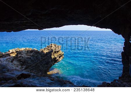 Sea Cave Near Cape Greko Of Ayia Napa And Protaras On Cyprus Island, Mediterranean Sea.