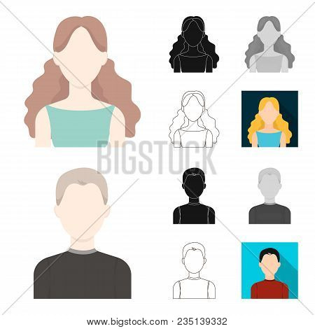 Avatar And Face Cartoon, Black, Flat, Monochrome, Outline Icons In Set Collection For Design. A Pers