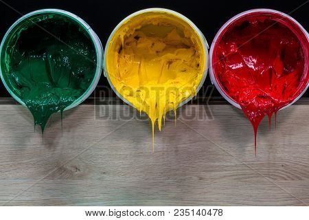 Green Yellow And Red Colors Of Plastisol Ink
