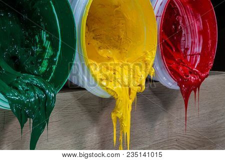 Green Yellow And Red Colors Of Plastisol Ink