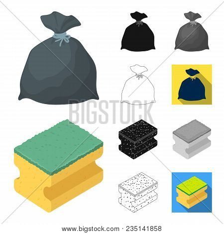 Cleaning And Maid Cartoon, Black, Flat, Monochrome, Outline Icons In Set Collection For Design. Equi