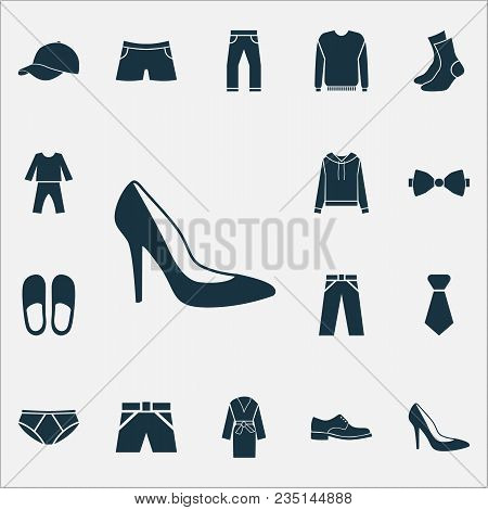 Clothes Icons Set With Socks, Pajamas, Briefs And Other Swimming Trunk Elements. Isolated Vector Ill