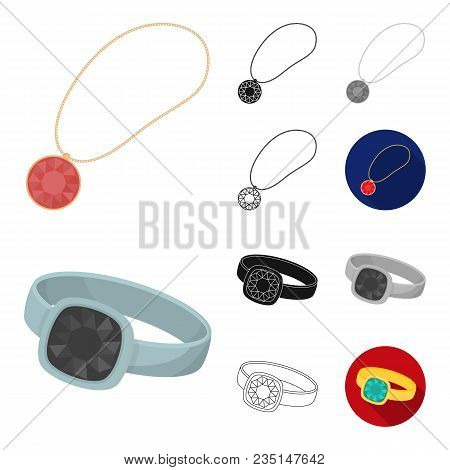 Jewelry And Accessories Cartoon, Black, Flat, Monochrome, Outline Icons In Set Collection For Design