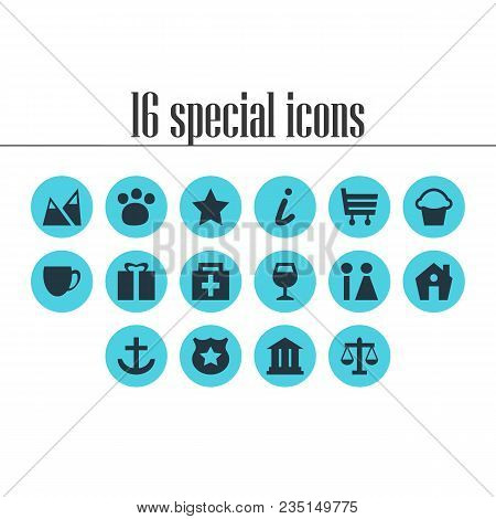 Vector Illustration Of 16 Map Icons. Editable Set Of Gift, House, Zoo And Other Icon Elements.