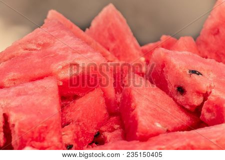 Fresh Slices Of Ripe Organic Red Watermelon, Citrullus Lanatus