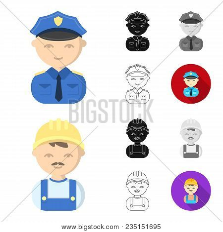 People Of Different Professions Cartoon, Black, Flat, Monochrome, Outline Icons In Set Collection Fo
