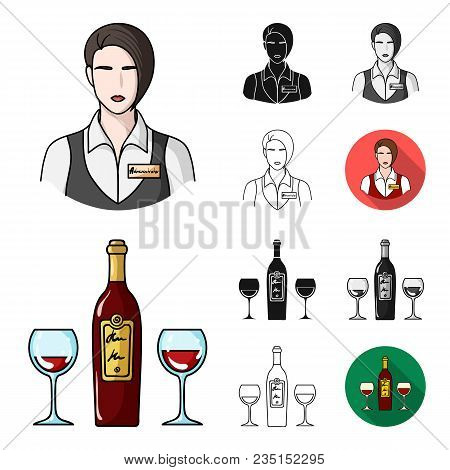 Restaurant And Bar Cartoon, Black, Flat, Monochrome, Outline Icons In Set Collection For Design. Ple